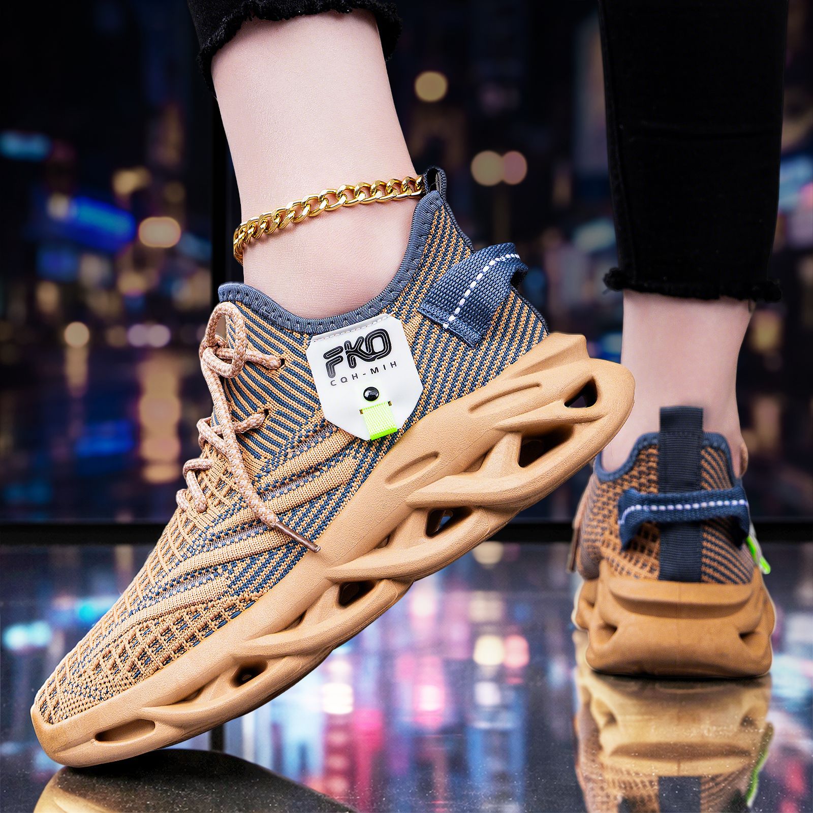Knit Fabric Lace Up Sneakers - Erkek Nefes Alabilen Örme Spor Ayakkabılar