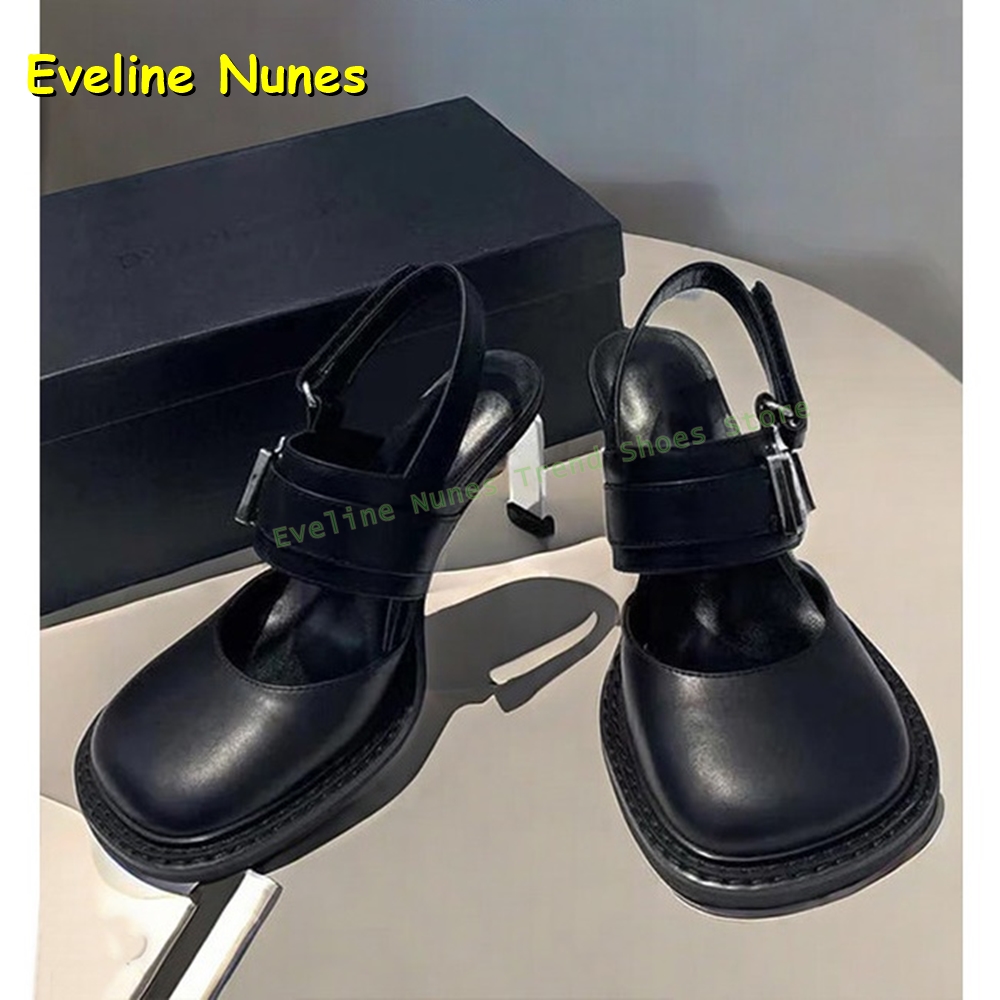 Sandals - Kadın Siyah Kare Burunlu Tokalı Slingback