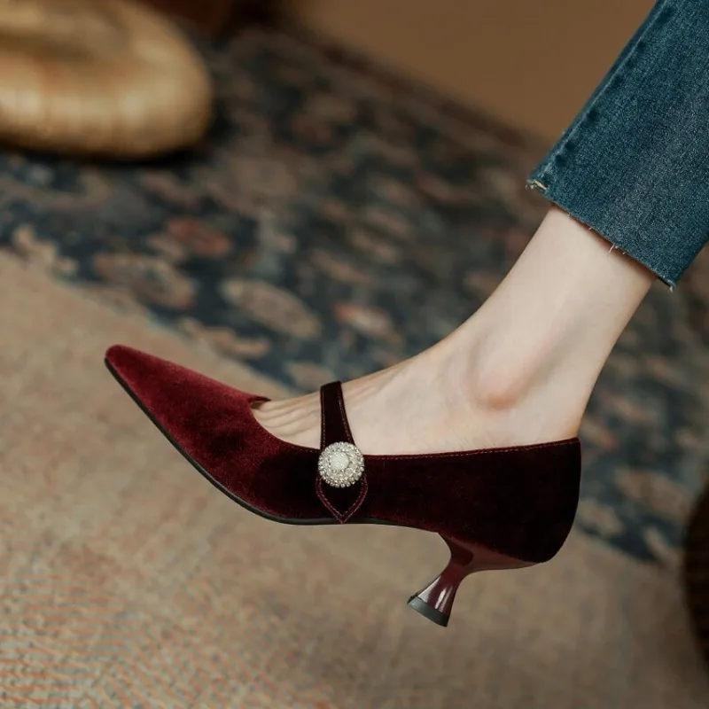 Boots - Şarap Kırmızısı Sivri Burun Mary Jane