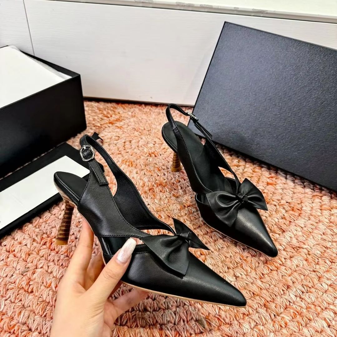 Sandals - Şık Fiyonklu Slingback Topuklu Ayakkabılar Bayan