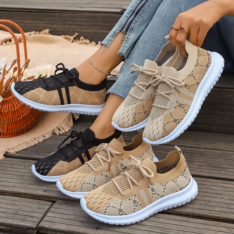 Knit Fabric Lace Up Sneakers - 2026 Yeni Bağcıklı Yuvarlak Kadın Spor